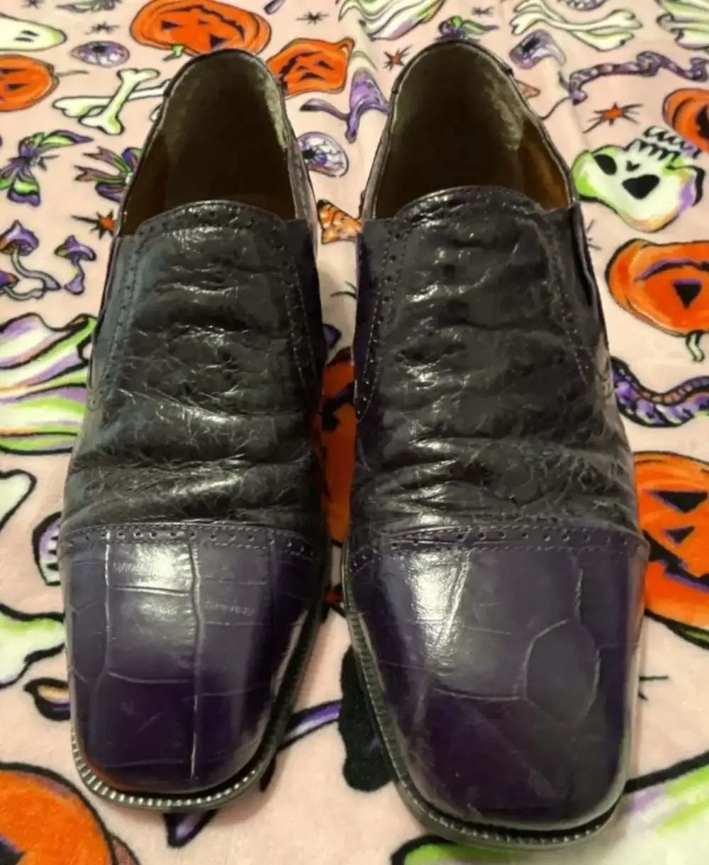 Marco Vicci Dandy Rockabilly Purple Hornback Textured SlipOn Cap Toe Dress Shoes